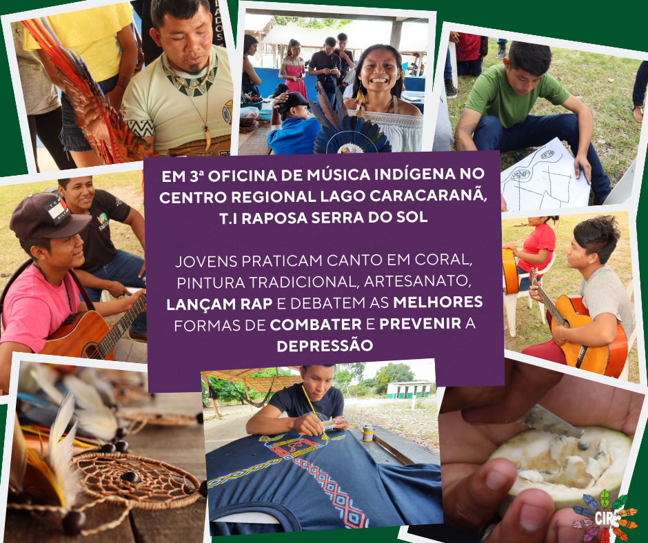Em 3ª oficina de música Indígena no Centro Regional Lago Caracaranã, T.I Raposa Serra do Sol, jovens praticam canto, coral, pintura, artesanato e lançam RAP