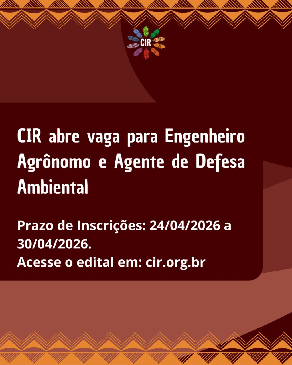 CIR ABRE VAGA PARA ENGENHEIRO AGRÔNOMO E AGENTE DE DEFESA AMBIENTAL